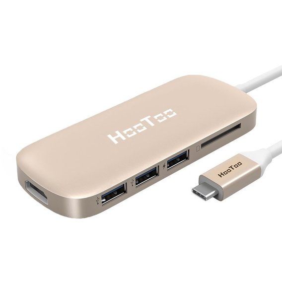 Адаптер HooToo Shuttle USB-C to USB-C+HDMI+3xUSB 3.0+SD Hub Gold (HT-UC001-GD)