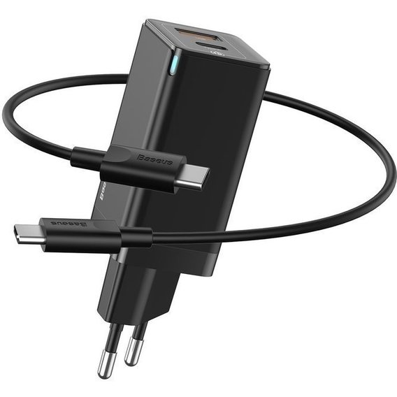 Зарядное устройство Baseus USB Wall Charger GaN Mini USB and USB-C 45W Black with Cable USB-C to USB-C (CCGAN-Q01)