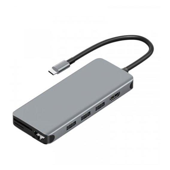 Адаптер Wiwu Alpha 12 in 1 USB-C to 3xUSB 3.0+3xUSB 2.0+USB-C+SD+HDMI+RJ45+3.5 Grey
