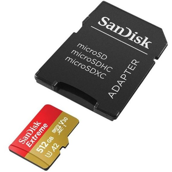 Карта памяти SanDisk 512GB microSD C10 UHS-I U3 Extreme V30 + адаптер (SDSQXAV-512G-GN6MA)
