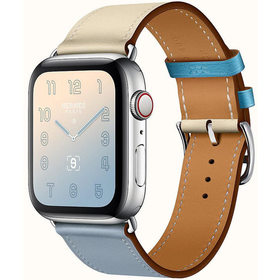 Apple Watch Series 4 Hermes 44mm GPS+LTE Stainless Steel Case with Bleu Lin/Craie/Bleu/Nord Swift Single Tour (H078728CJAD)