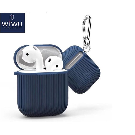 Чехол для наушников WIWU Vertical Stripe Protect Case with Belt Blue for Apple AirPods