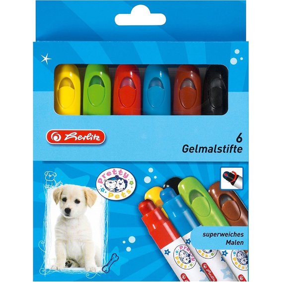 Карандаши цветные гелевые Herlitz Pretty Pets 6 цветов в пластиковом корпусе