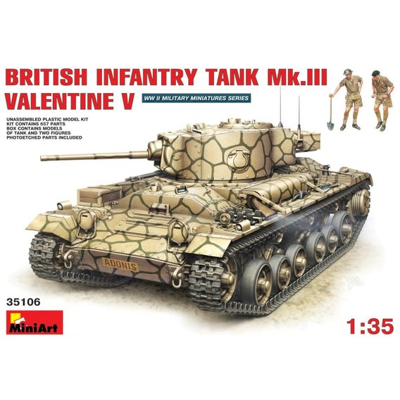 Сборная модель MiniArt Британский пехотный танк Mk.3 Valentine (Валентайн) V с экипажем (MA35106)