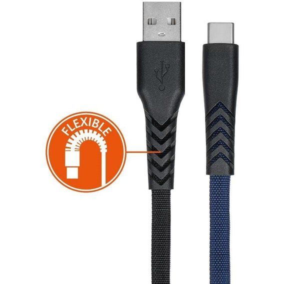 Кабель 2E USB Cable to USB-C Flat Fabric 1m Black/Blue (2E-CCTT-1MBL)