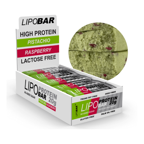 Протеиновые батончики Lipobar 20х50 g, Фисташка-малина