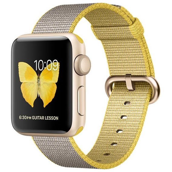 Apple Watch Series 2 38mm Gold Aluminum Case with Yellow/Light Gray Woven Nylon Band (MNP32)