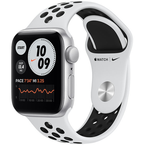 Apple Watch Nike SE 40mm GPS Silver Aluminum Case with Pure Platinum/Black Nike Sport Band (MYYD2, MKQ23)