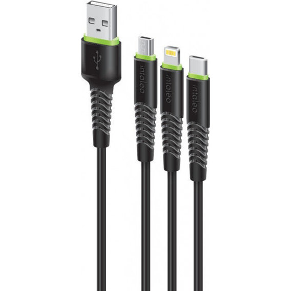Кабель Intaleo USB Cable to Lightning/microUSB/USB-C 1.4m Black (CBFLEXU1)