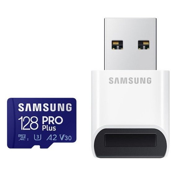 Карта памяти Samsung 128GB microSDXC UHS-I U3 V30 A2 Pro Plus + reader (MB-MD128KB/WW)