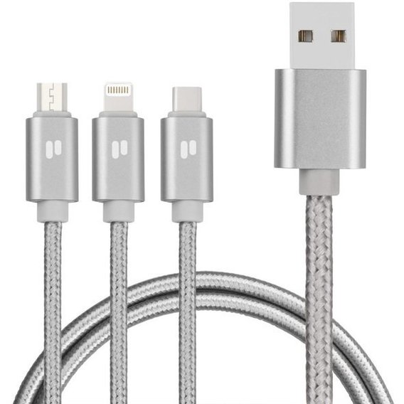 Кабель Puridea USB Cable to Lightning/microUSB/USB-C L10 1.5m Silver (L10-Silver)