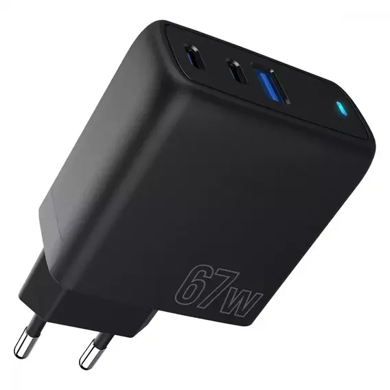 Зарядное устройство Proove Wall Charger 2xUSB-C+USB Shot GaN 67W Black