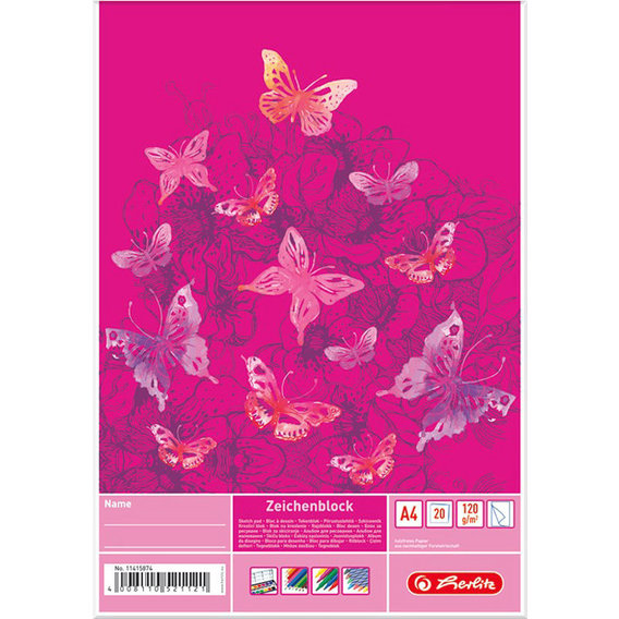 Альбом для рисования Herlitz A4 20 листов 120г Butterfly