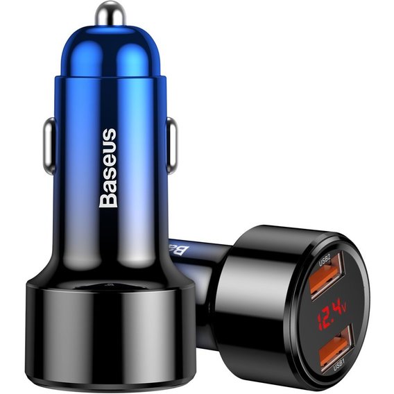 Зарядное устройство Baseus USB Car Charger 2xUSB Magic with Digital Display QC3.0 6A 45W Blue (CCMLC20A-03)