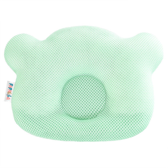 Подушка ортопедическая Papaella Мишка для младенцев, дышащая сетка, мята (8-32377)