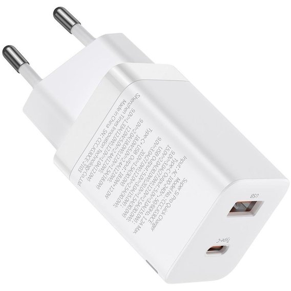 Зарядное устройство Baseus Wall Charger USB+USB-C Super Si Pro 30W White (CCSUPP-E02)