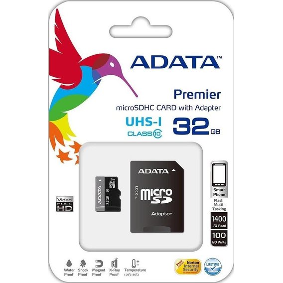 Карта памяти ADATA 32GB microSDHC Class 10 UHS-I U1 A1 + adapter (AUSDH32GUICL10-RA1)