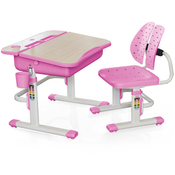 Комплект Evo-kids (стул+стол) Evo-03 PN - столешница клен / цвет пластика розовый