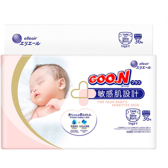 Подгузники GOO.N Plus для новорожденных до 5 кг (размер SS, 36 шт)