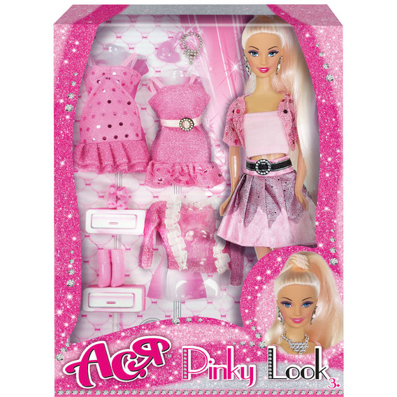 Кукла Ася с 3 розовыми нарядами и аксессуарами, Розовый стиль