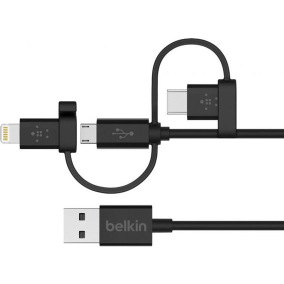 Кабель Belkin USB Cable to Lightning/microUSB/USB-C 1.2m Black (F8J050BT04-BLK)
