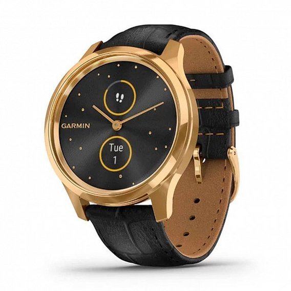 Смарт-часы Garmin Vivomove Luxe 24K Gold PVD Stainless Steel Case with Black Embossed Italian Leather Band (010-02241-22)