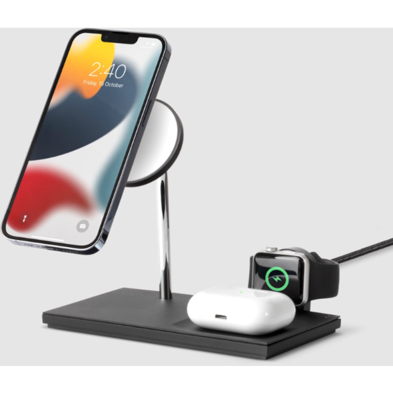 Зарядное устройство Native Union Wireless Charger Base Station Snap 3-in-1 Black (SNAP-3IN1-BLK-EU) for iPhone 15 I 14 I 13 I 12 series, Apple Watch and Apple AirPods