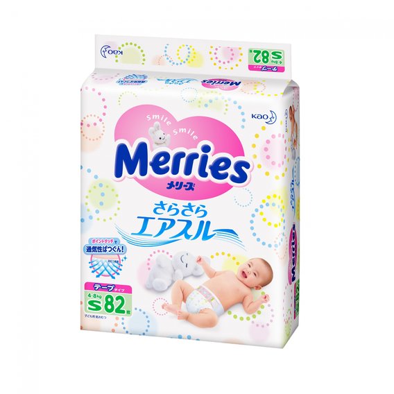 Подгузники Merries для детей S (82 шт.) 4-8 кг (563793/382180)