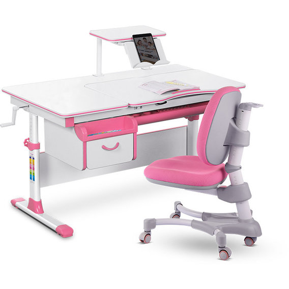 Комплект Evo-kids (стол+ящик+полка+кресло) Evo-40 PN (Pink) - столешница белая / цвет пластика розовый