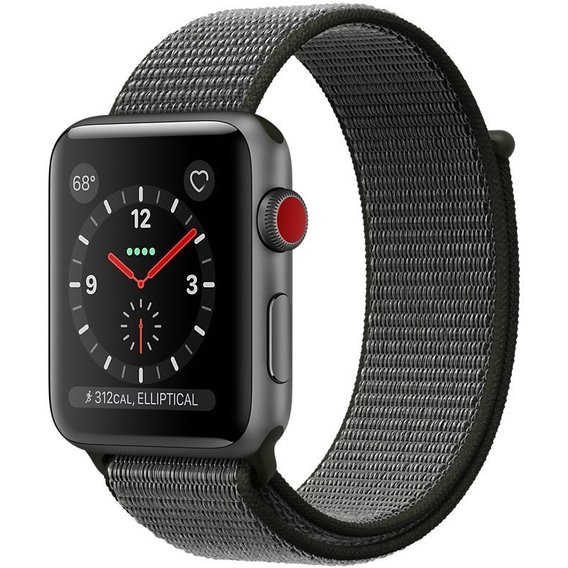 Apple Watch Series 3 38mm GPS+LTE Space Gray Aluminum Case with Dark Olive Sport Loop (MQJT2)