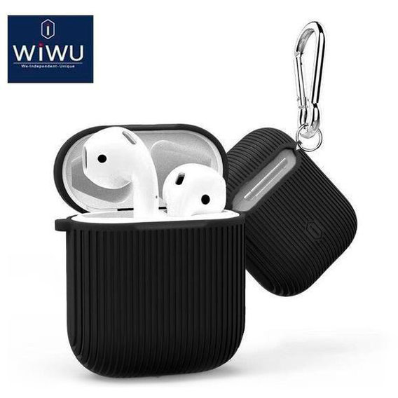 Чехол для наушников WIWU Vertical Stripe Protect Case with Belt Black for Apple AirPods