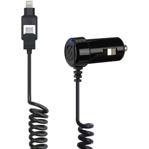 Зарядное устройство Scosche Car Charger STRIKEDRIVE 12W 2A Black with Integrated Lightning and microUSB Cable (I2MC12A)