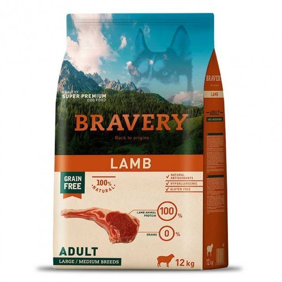 Сухий корм Bravery Lamb Large/Medium Adult з ягнятком для собак 12 кг (2246 BR LAMB ADUL L_12KG)