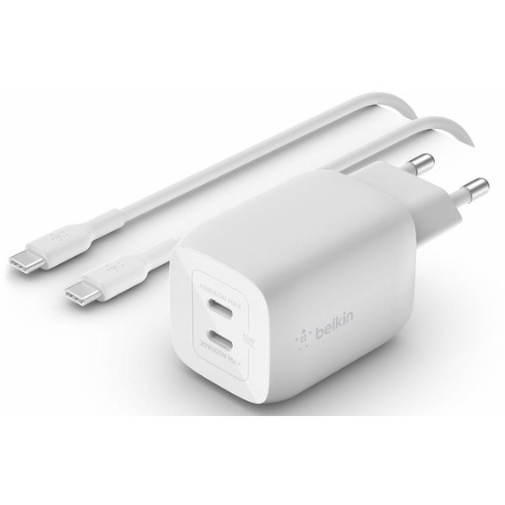 Зарядное устройство Belkin Wall Charger 2xUSB-C Home Charger GAN 65W White with USB-C Cable 2m (WCH013VF2MWH-B6)
