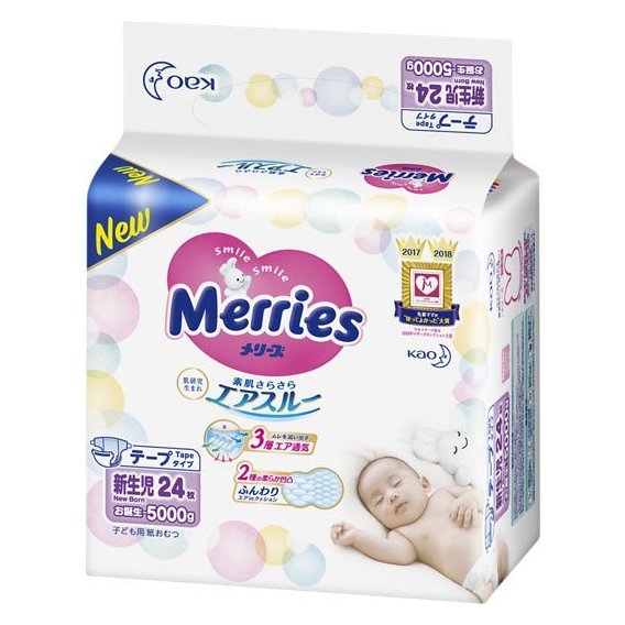 Подгузники для новорожденных Merries NB 0-5 кг 24 шт (4901301509055)