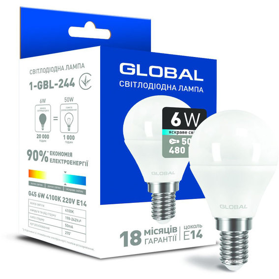 

Лампа светодиодная Global G45 6W 4100K 220V E14 (1-GBL-244)