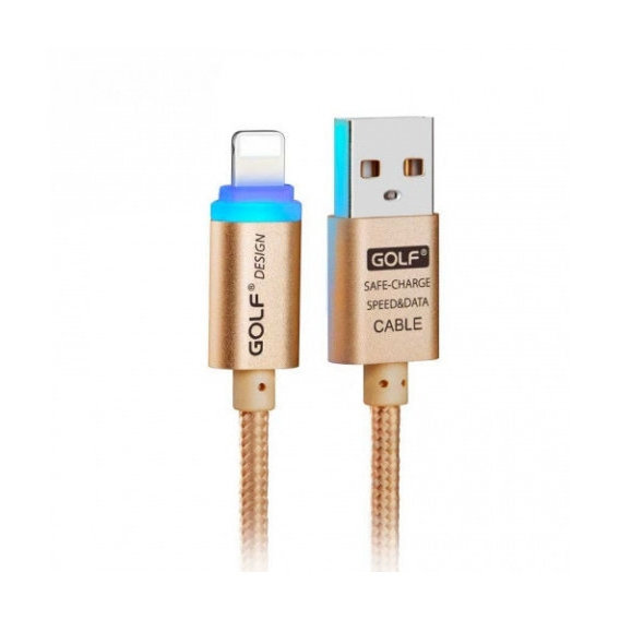 Кабель Golf USB Cable to Lightning Braided with LED 1m Gold (GC-12i)