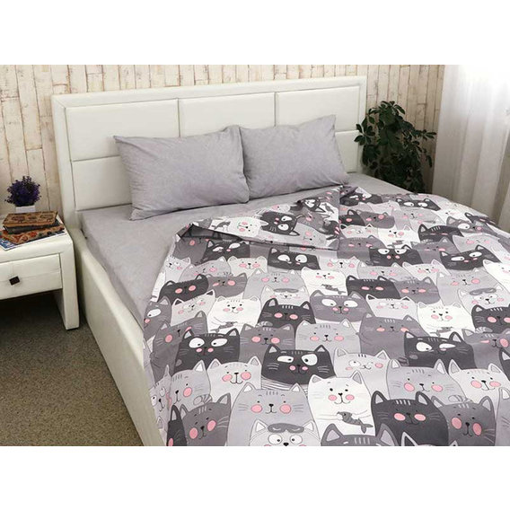 Комплект постельного белья Руно Grey Cat бязь набивная полуторный с простынью 200х220 см (677.114Б_Grey Cat)