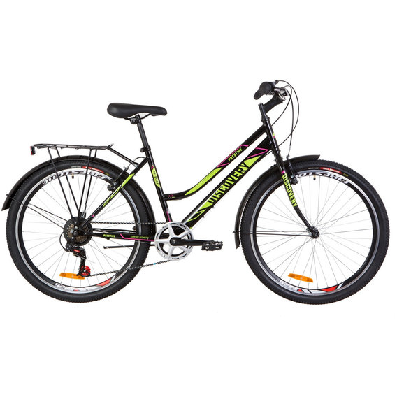 Велосипед Discovery PRESTIGE WOMAN 26" 2019 черно-салатный с малиновым (OPS-DIS-26-204)