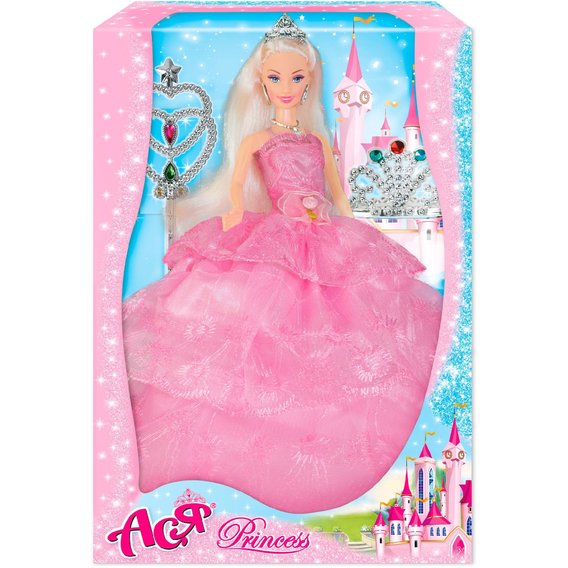 Кукла Ася в розовом платье и подарки для девочки (тиара и волшебная палочка)