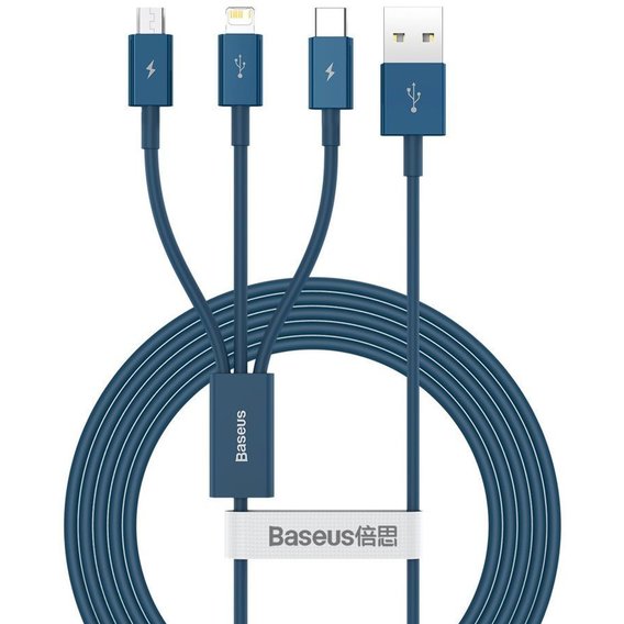 Кабель Baseus USB Cable to Lightning/microUSB/USB-C Superior Series Fast Charging 3.5A 1.5m Blue (CAMLTYS-03)