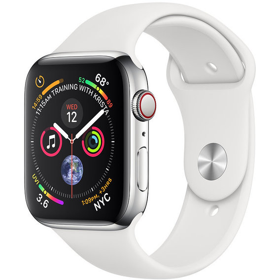 Apple Watch Series 4 44mm GPS+LTE Stainless Steel Case with White Sport Band (MTV22, MTX02)