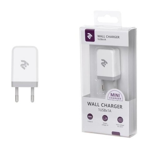 Зарядное устройство 2E USB Wall Charger 1A 5V White (2E-WC1USB1A-W)