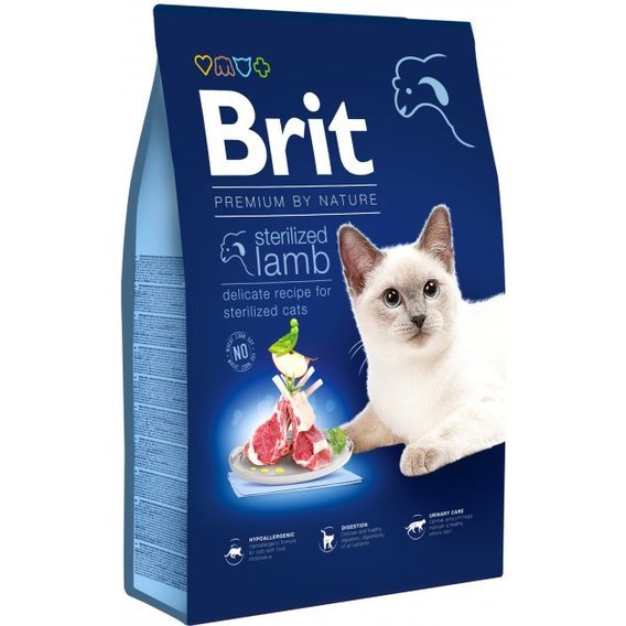 Сухой корм для взрослых стерилизованных котов Brit Premium by Nature Cat Sterilized Lamb с ягненком 8 кг (8595602553242)