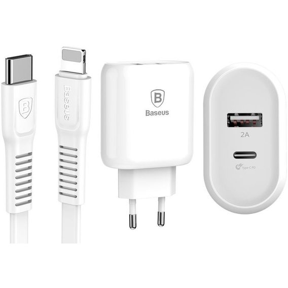 Зарядное устройство Baseus USB Wall Charger Bojure Series USB-C Quick charge 32W White with USB-C to Lightning Cable (TZTUN-BJ02)