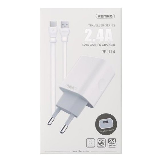 Зарядное устройство Remax USB Wall Charger Traveller 2.4A with USB-C Cable White (RP-U14MICRO-WHITE)