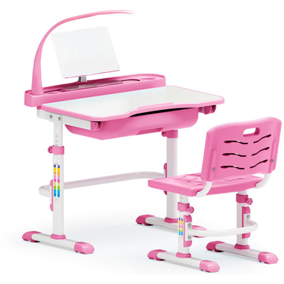 Комплект Evo-kids (стул+стол+полка+лампа) Evo-17 PN (Pink) с лампой - столешница белая / цвет пластика розовый