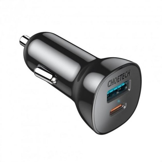 Зарядное устройство Choetech Car Charger USB+USB-C 38W Black (TC0005)