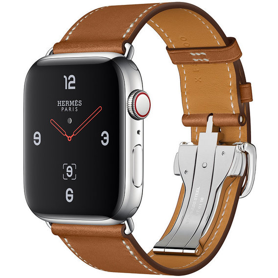 Apple Watch Series 4 Hermes 44mm GPS+LTE Stainless Steel Case with Fauve Barenia Leather Single Tour Deployment Buckle (MU6T2)