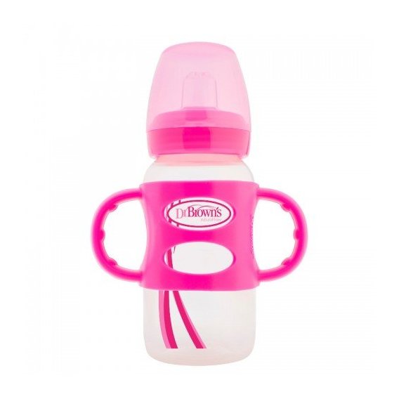Бутылочка-поильник Dr.Brown's с широким горлышком и силиконовыми ручками, 270 мл, цвет розовый (WB91002-P3)